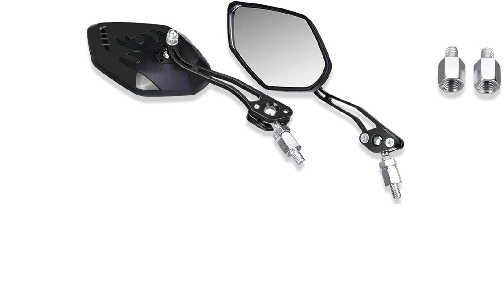 Motorrad Seitenspiegel Für Lenker Aluminium Flammenmuster Mit 8mm/10mm Schrauben 1 Paar Universal Motorrad Rückansicht Verstellbare Seitenspiegel Motorrad Rückspiegel(Schwarz) von IUKMR