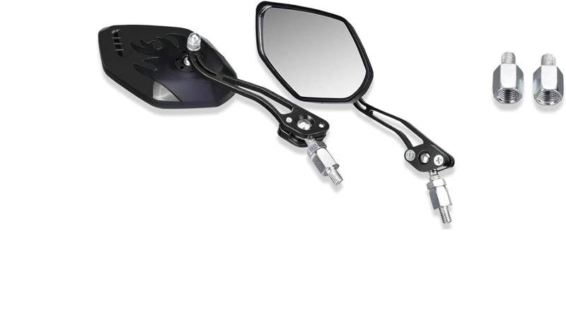 Motorrad Seitenspiegel Für Lenker Aluminium Flammenmuster Mit 8mm/10mm Schrauben 1 Paar Universal Motorrad Rückansicht Verstellbare Seitenspiegel Motorrad Rückspiegel(Schwarz) von IUKMR