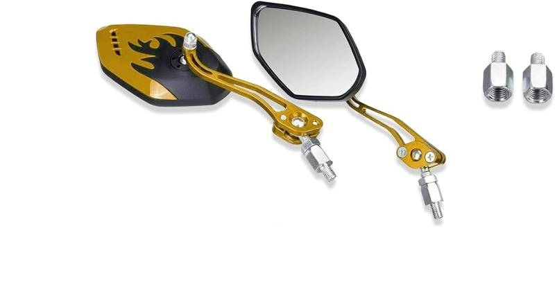 Motorrad Seitenspiegel Für Lenker Aluminium Flammenmuster Mit 8mm/10mm Schrauben 1 Paar Universal Motorrad Rückansicht Verstellbare Seitenspiegel Motorrad Rückspiegel(Yellow) von IUKMR