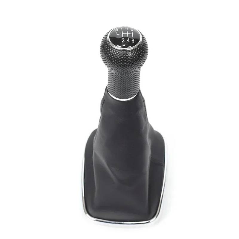 Schaltknauf Für 98-04 Für Golf 4 IV MK4 Für GTI R32 Für Bora Für Jetta MT 5 6-Gang-Schaltknauf Schalthebel Gaitor Boot PU-Leder Auto Schaltknauf(Black Silver 6-Speed) von IUKMR