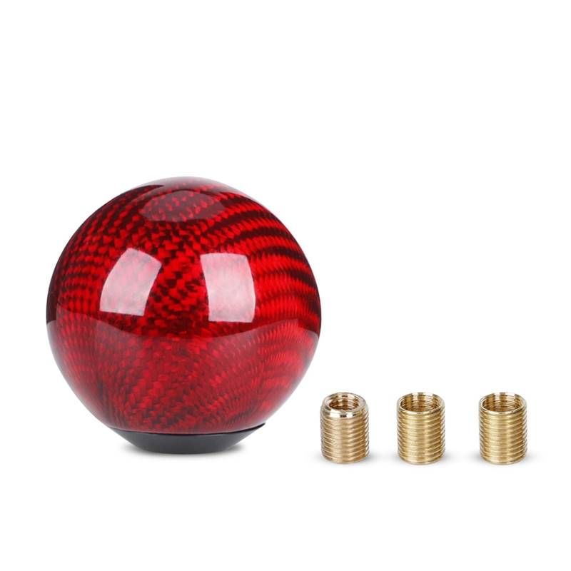 Schaltknauf Universal Echt Carbon Fiber Auto Schaltknauf Kopf Shifter Aluminium Runde Ball Form M8x1.25 M10x1.25 /x1.5 Schalthebel Knopf Auto Schaltknauf(Red Carbon Fiber) von IUKMR