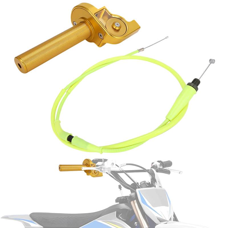 IUVWISN Motorrad Schnellgasgriff 7/8'' 22 mm Griffe Motorrad Gashebel mit Pit Bike Gaszug Universal für 50 110 125 150 200 250 cc Lenker Dirt Pit Bike ATV Mini Bike Golden von IUVWISN