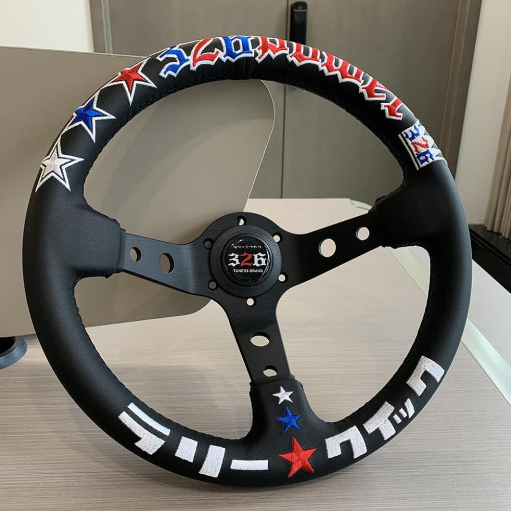 13 Zoll tiefe Gericht Rennlenkrad echtes Leder für JDM -Drift -Autos(001-GZFXP490-01) von IVLAZLRG