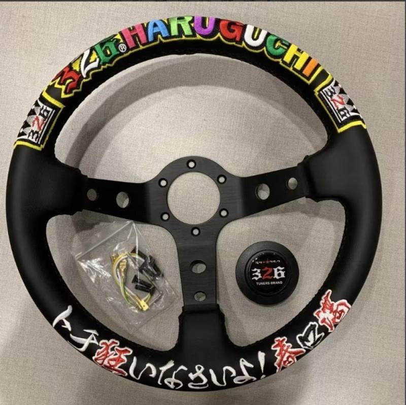 13 Zoll tiefe Gericht Rennlenkrad echtes Leder für JDM -Drift -Autos(001-GZFXP491-01) von IVLAZLRG