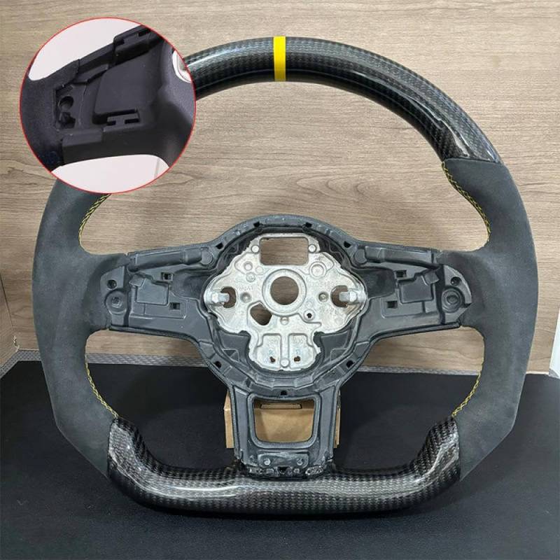 Carbon -Faserlenkrad mit Leder und für kompatible Modelle 7 7,5 GTD GTE R Polo 2013 bis 2020(1-with hole) von IVLAZLRG
