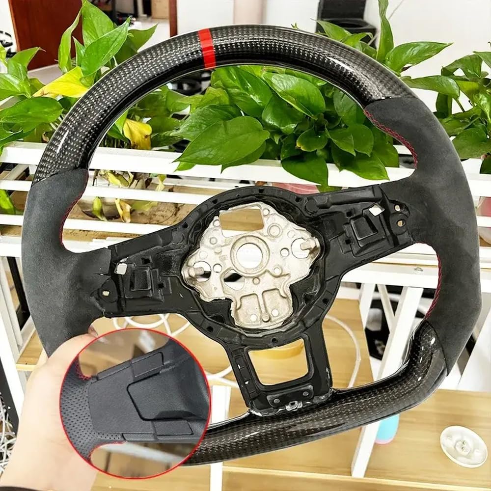 Kohlefaserlenkrad mit Leder für kompatible Modelle 7 7.5 GTD GTE R 2013-2020 Polo(11-without hole) von IVLAZLRG