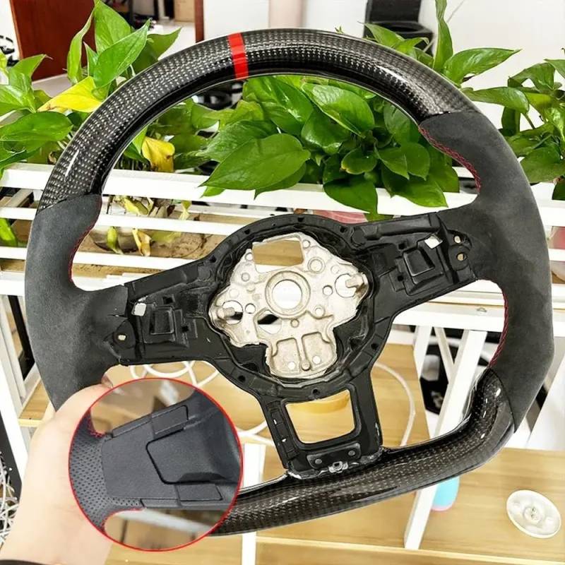Kohlefaserlenkrad mit Leder für kompatible Modelle 7 7.5 GTD GTE R 2013-2020 Polo(11-without hole) von IVLAZLRG