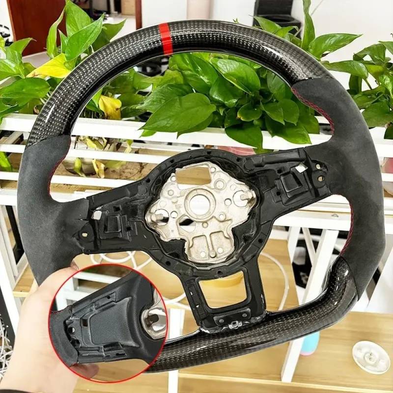 Kohlefaserlenkrad mit Leder für kompatible Modelle 7 7.5 GTD GTE R 2013-2020 Polo(12-with hole) von IVLAZLRG