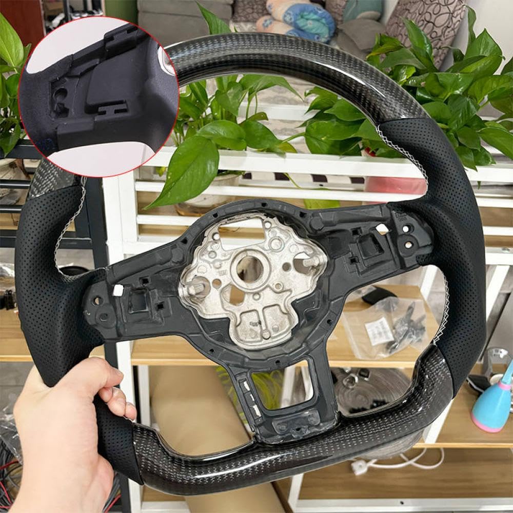 Kohlefaserlenkrad mit Leder für kompatible Modelle 7 7.5 GTD GTE R 2013-2020 Polo(5-with hole) von IVLAZLRG