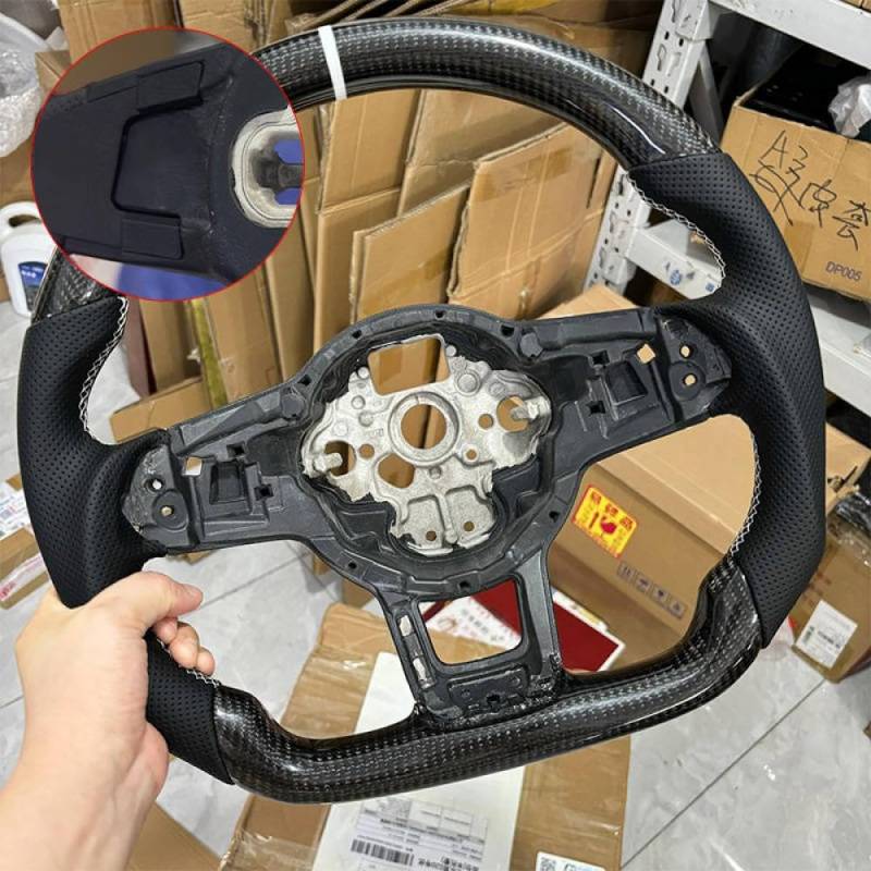 Kohlefaserlenkrad mit Leder für kompatible Modelle 7 7.5 GTD GTE R 2013-2020 Polo(6-without hole) von IVLAZLRG