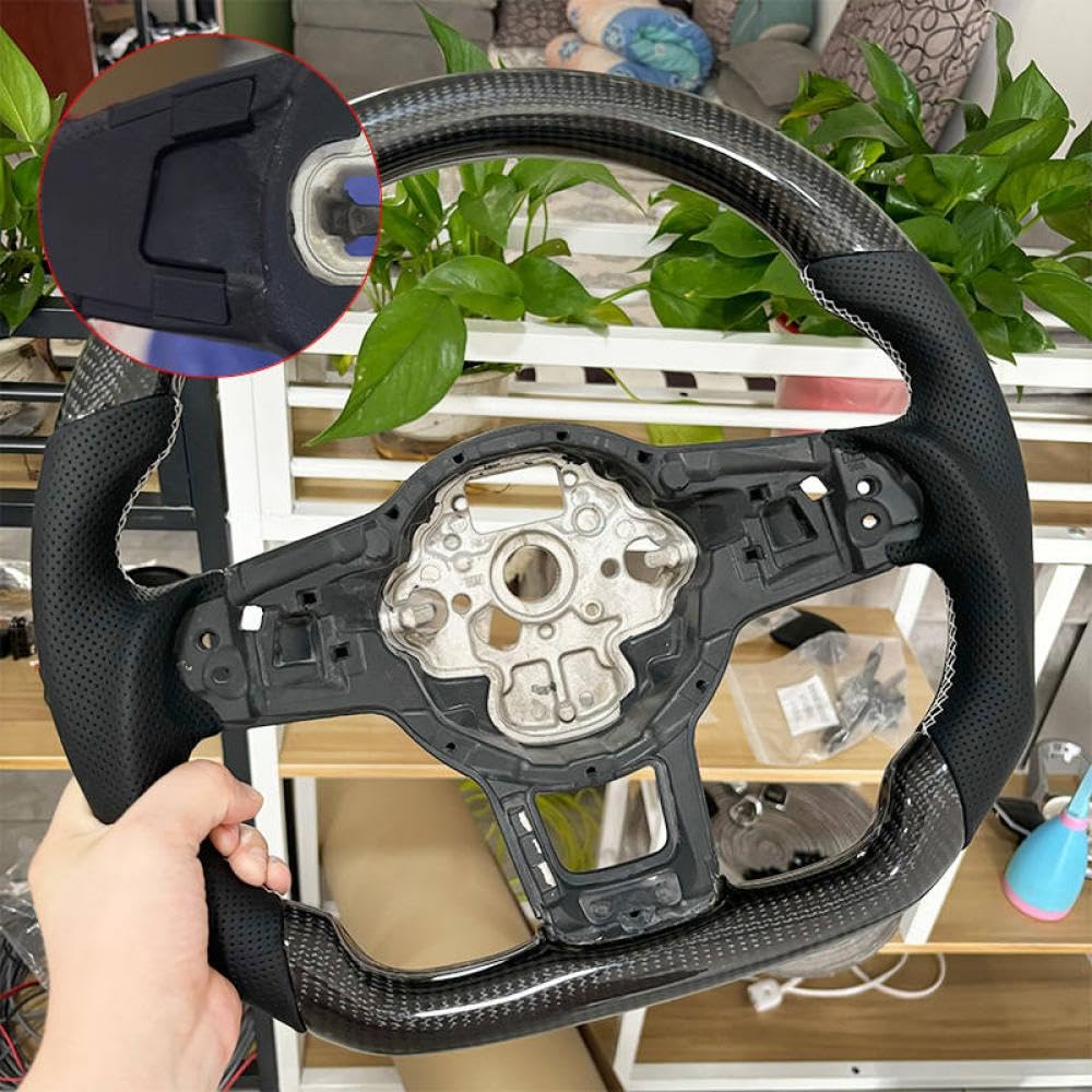 Kohlefaserlenkrad mit Leder für kompatible Modelle 7 7.5 GTD GTE R 2013-2020 Polo(7-without hole) von IVLAZLRG
