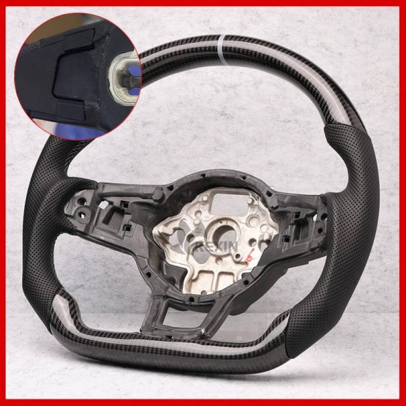 Kohlefaserlenkrad mit Leder für kompatible Modelle 7 7.5 GTD GTE R 2013-2020 Polo(9-without hole) von IVLAZLRG