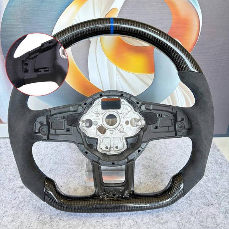Kohlefaserlenkrad mit Leder und für kompatible Modelle 7 7.5 GTD GTE R 2013-2020 Polo(1-with hole) von IVLAZLRG