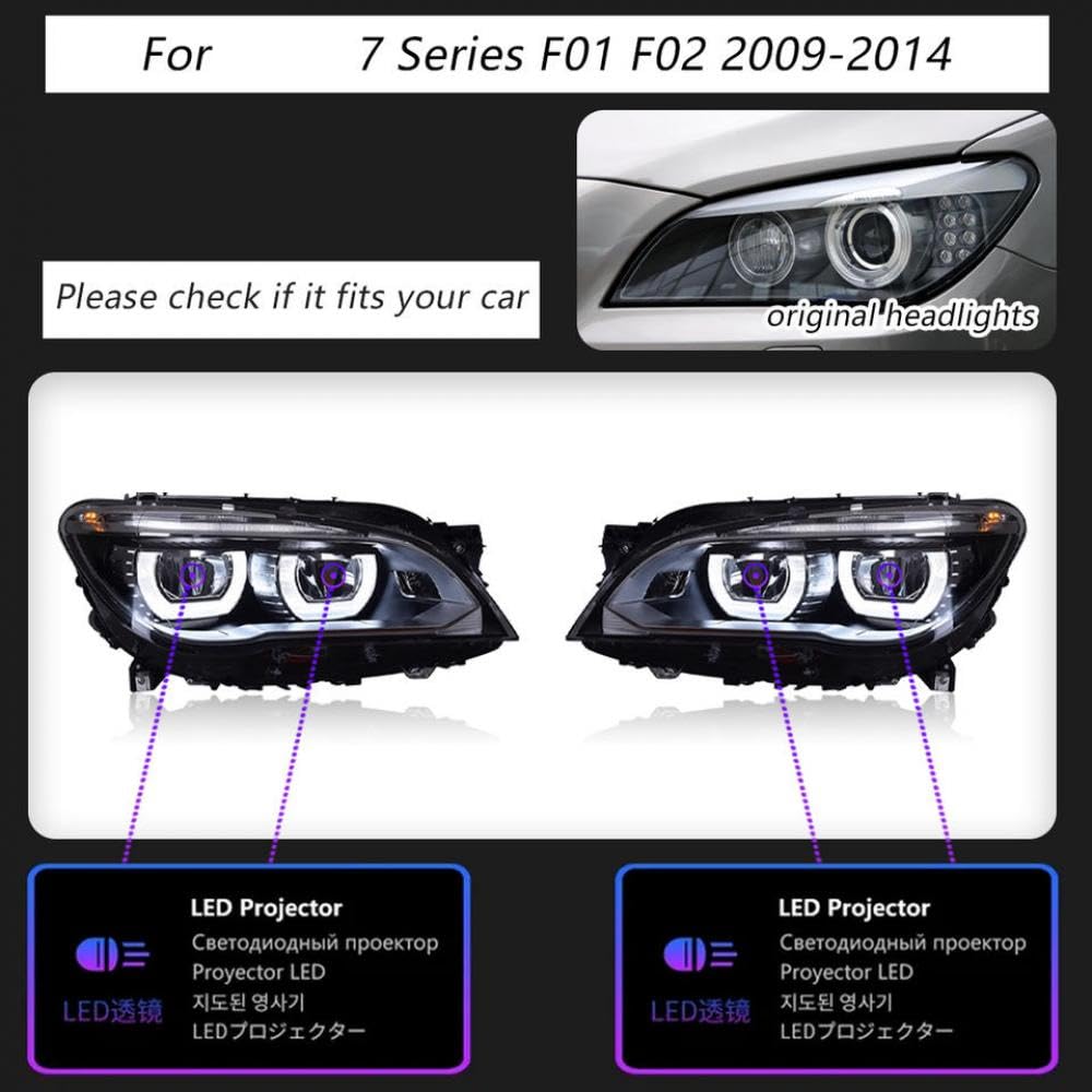 LED-Auto-Scheinwerfer für kompatible 7 Serien F01 F02 Modelle 2009-2014 mit Tageslaufleuchten und dynamischen Kurvensignalen LED-Auto-Scheinwerfer für kompatible 7 Serien F01 F02 Modelle 2009-2014 mit Tageslaufleuchten und dynamischen Kurvensignalen von IVLAZLRG