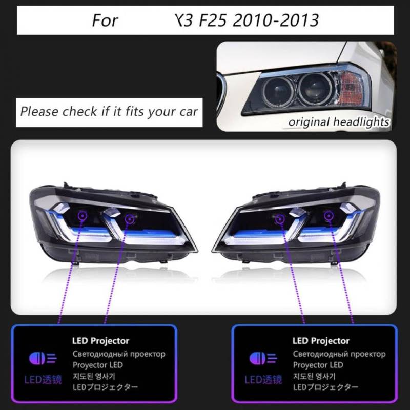 LED-Projektor-Scheinwerfer-Montage für 2010-2013 X3 F25 mit DRL und Drehen Sie das Autozubehör EIN von IVLAZLRG