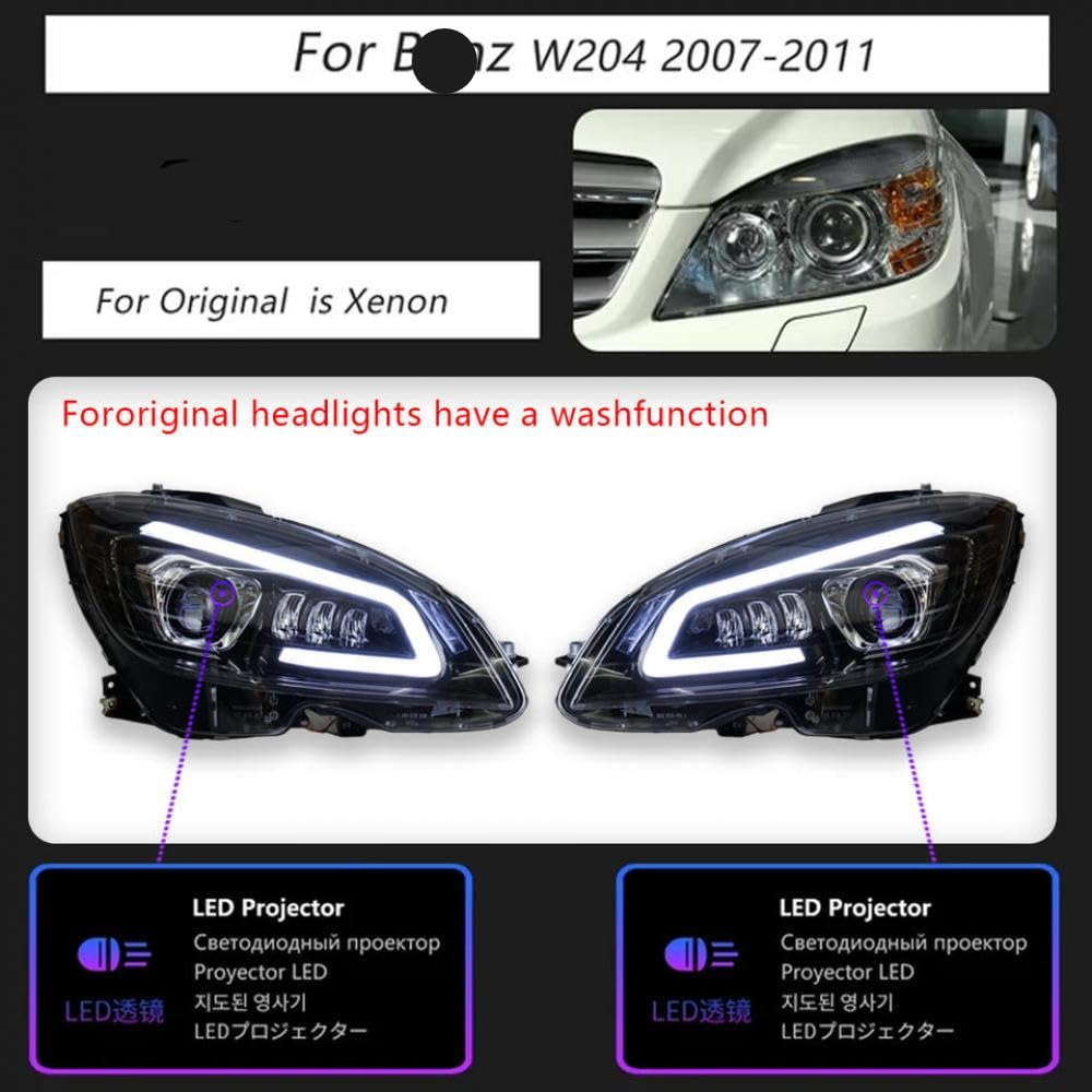LED-Projektor-Scheinwerfer für 2007-2011 W204 kompatible Frontlampen mit DRL und Drehung(for Xenon) von IVLAZLRG