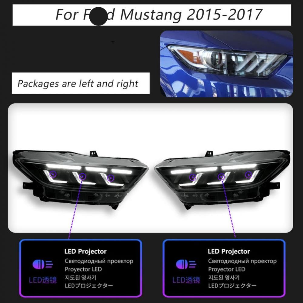 LED-Scheinwerfer für 2015-2022 Mustang kompatible Auto-Lampen Tages-Lauflicht mit dynamischen Turnsignalen Zubehör LED-Scheinwerfer für 2015-2022 Mustang kompatible Auto-Lampen Tages-Lauflicht mit dynamischen Turnsignalen Zubehör von IVLAZLRG