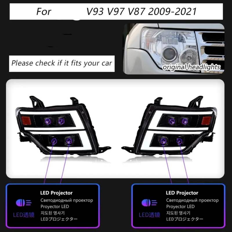 -Projektor -Scheinwerfer mit Tagesrundlicht für Pajero V93 V97 V87 kompatibel mit 2009 bis 2021 Models Automotive Accessoires von IVLAZLRG