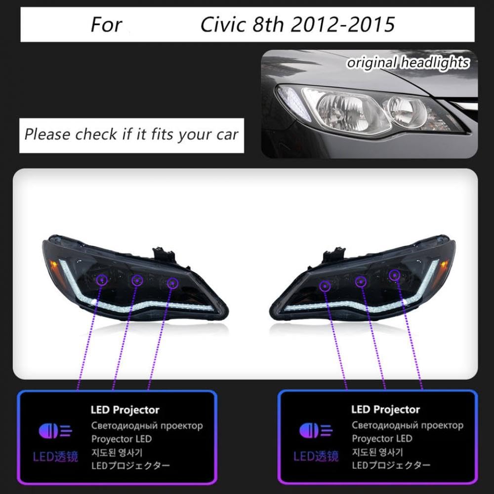 Universelle -Projektor -Scheinwerfer mit Tagesleuchten für Modelle der 8. Generation von Civic 2012 bis 2015 Automobilzubehör Universelle -Projektor -Scheinwerfer mit Tagesleuchten für Modelle der 8. Generation von Civic 2012 bis 2015 Automobilzubehör von IVLAZLRG