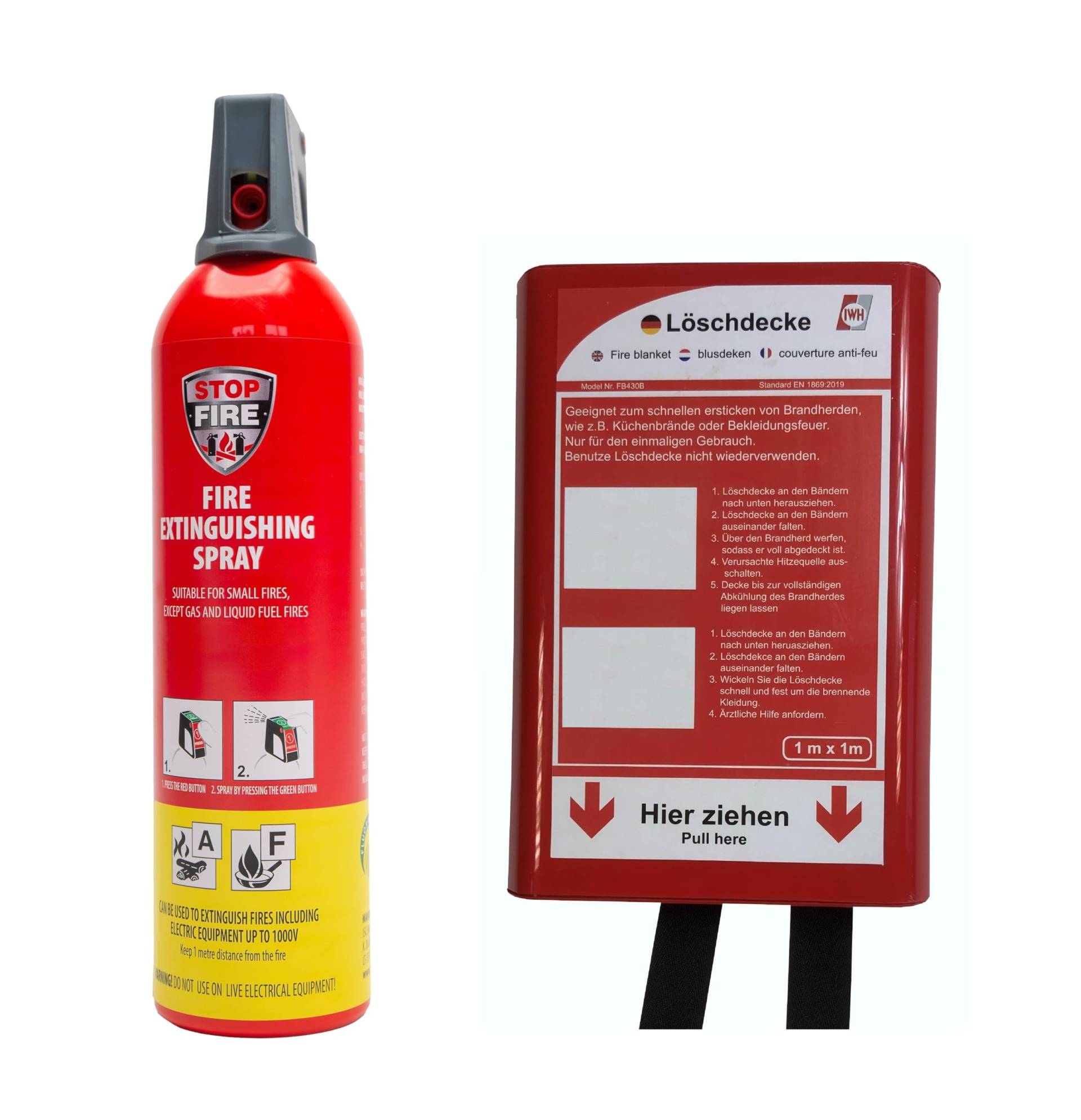 IWH Feuerlöschspray – STOPFIRE 1 x 750ml & 1x Feuerlöschdecke 1m² von IWH