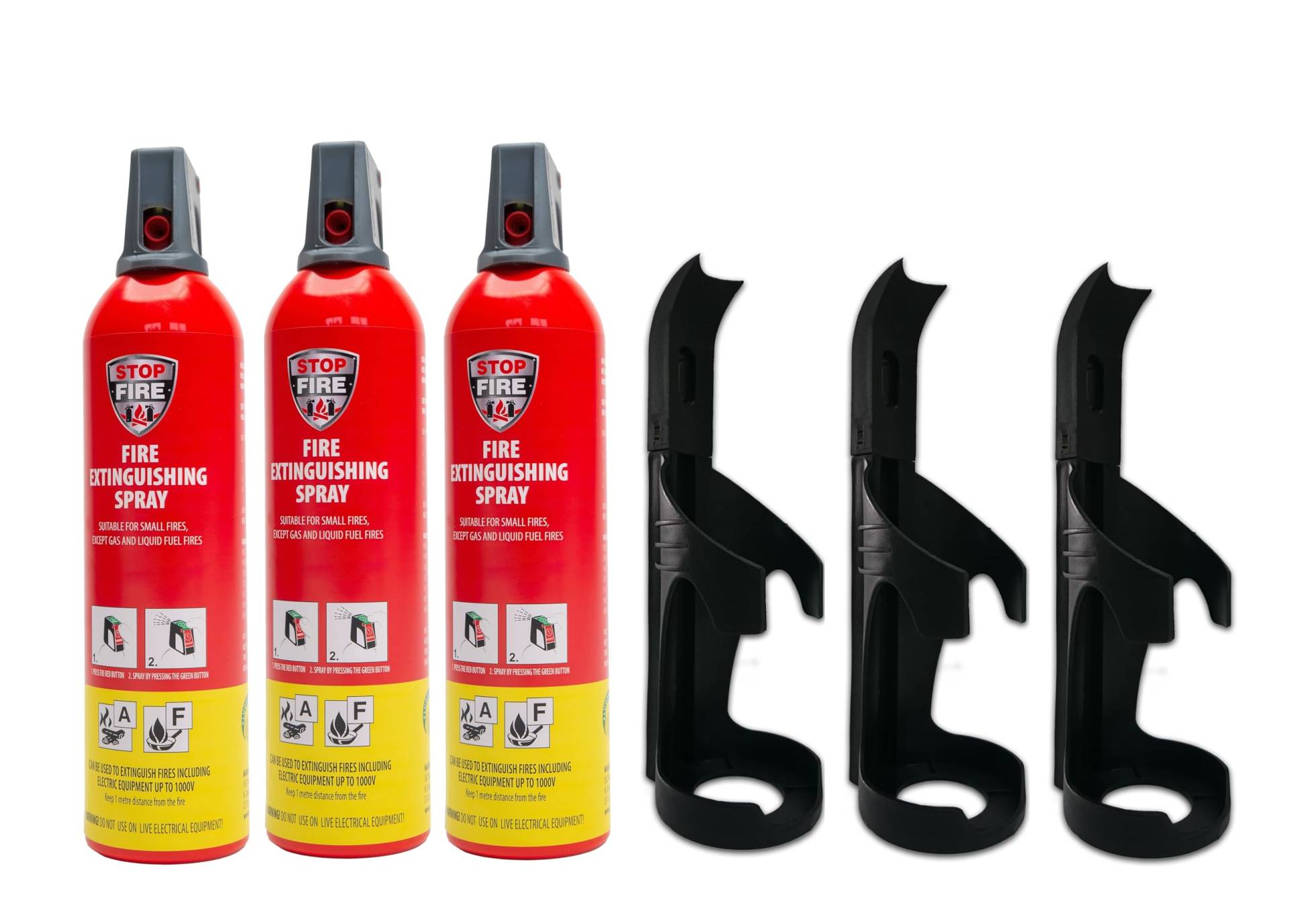 IWH Feuerlöschspray – STOPFIRE 3 x 750ml mit 3 Wandhalter – Autofeuerlöscher, rot von IWH