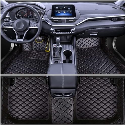 Anpassen Leder Auto Fußmatten Passt für Hyundai Santa Fe 2019-2022, Leder Autoteppich 3D All-Inclusive-Stil Automatte vorn und hinten(Links Fahren,A Black von IXITAB