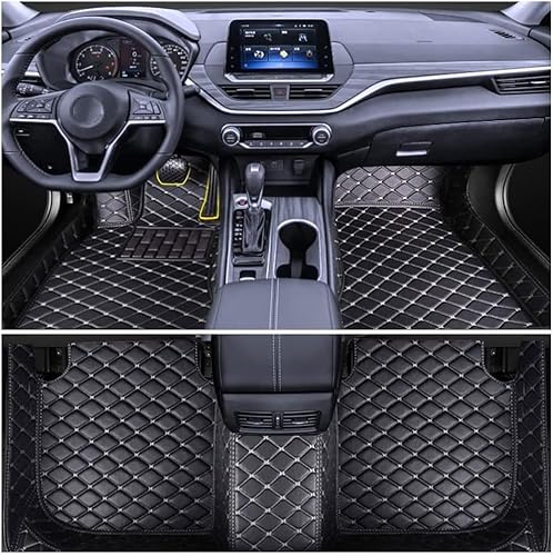 Anpassen Leder Auto Fußmatten Passt für Hyundai Santa Fe 2019-2022, Leder Autoteppich 3D All-Inclusive-Stil Automatte vorn und hinten(Links Fahren,B Black Rice Thread von IXITAB