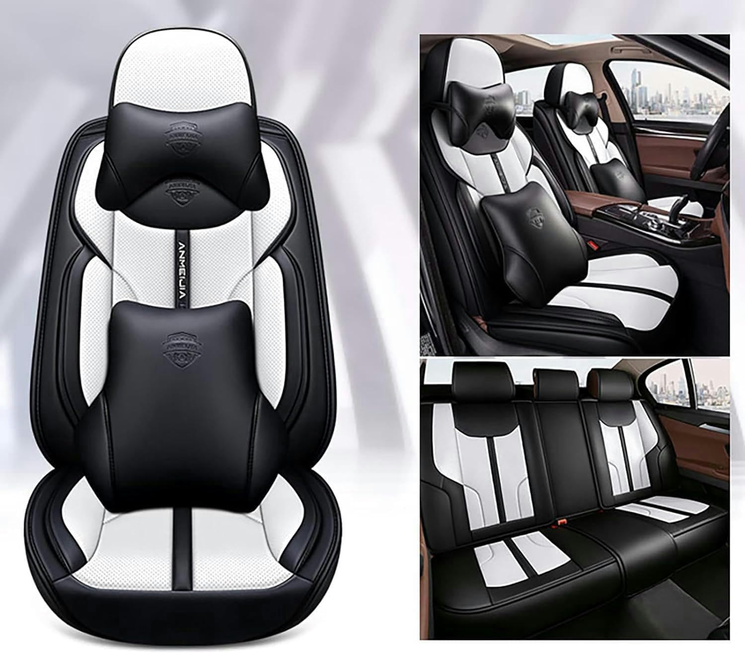 IXITAB Sitzbezüge Auto Autositzbezüge Universal Set für Kia Proceed GT(CD)/ Proceed GT Line(CD) Proceed GT Line S(CD) Auto Zubehör,Schwarz-Weiß-Luxus von IXITAB