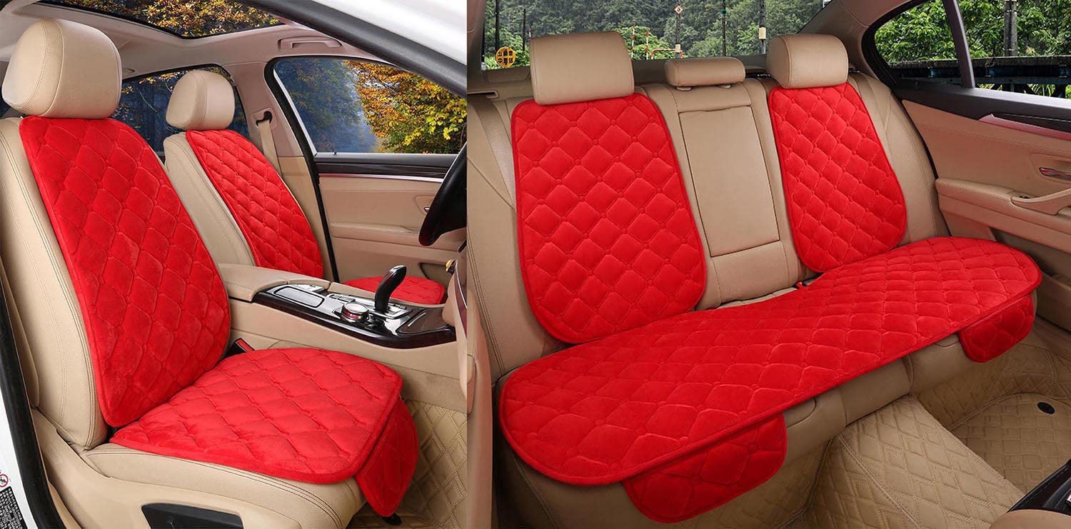 IXITON Universal Flannel Car Seat Cushion,Comfortable Car Seat Protector,Flannel Car Seat Pad with Non-Slip Bottom to Relieve Hip Pressure (rot, 7Stück(4Stück Rückenkissen+3Stück Sitzkissen)) von IXITON