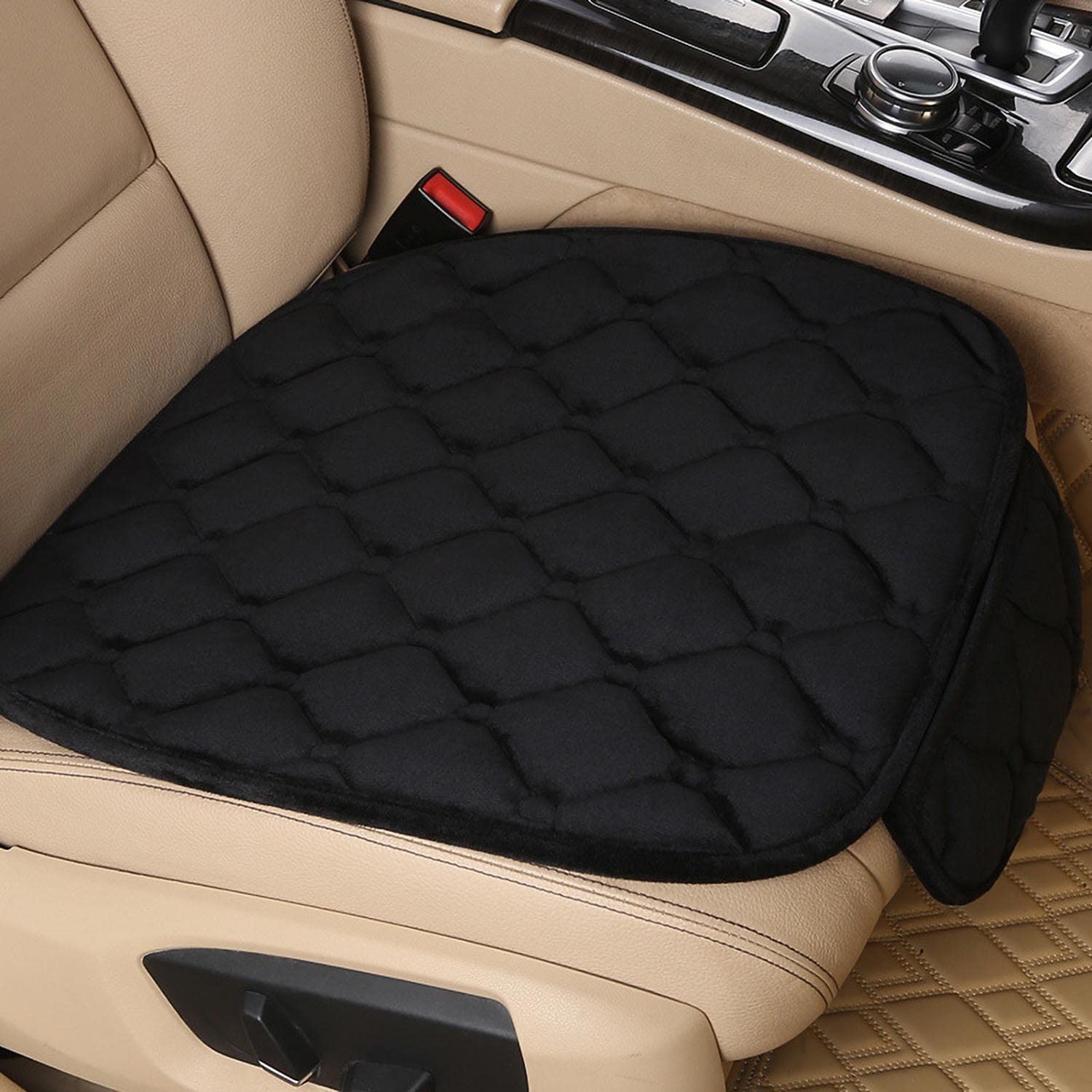 IXITON Universal Flannel Car Seat Cushion,Comfortable Car Seat Protector,Flannel Car Seat Pad with Non-Slip Bottom to Relieve Hip Pressure (schwarz, 1Stück Sitzkissen) von IXITON