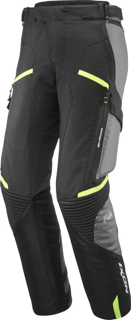 IXON Midgard Wasserdichte Motorrad Textilhose, schwarz/grau/fluo gelb, XL von IXON