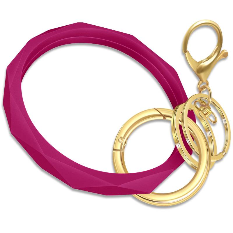 Idakekiy Schlüsselanhänger Armbänder, Silikon Wristlet Keychain Kreis Schlüsselanhänger Ring Armreif Schlüsselanhänger für Frauen Mädchen, Rosenrot, 3.54in von Idakekiy