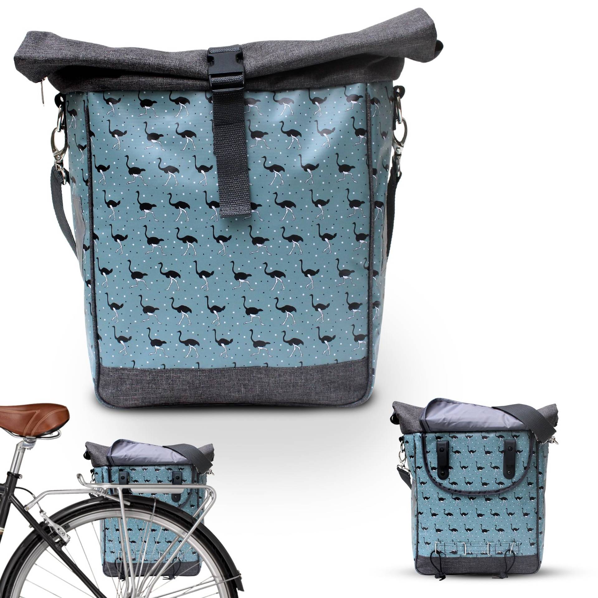 Ikuri Fahrradtasche für Gepäckträger Satteltasche Einzeltasche Packtasche, abnehmbar, mit Tragegurt zum Umhängen, aus Plane, UNISEX, Wasserdicht - Modell Avestruz von Ikuri