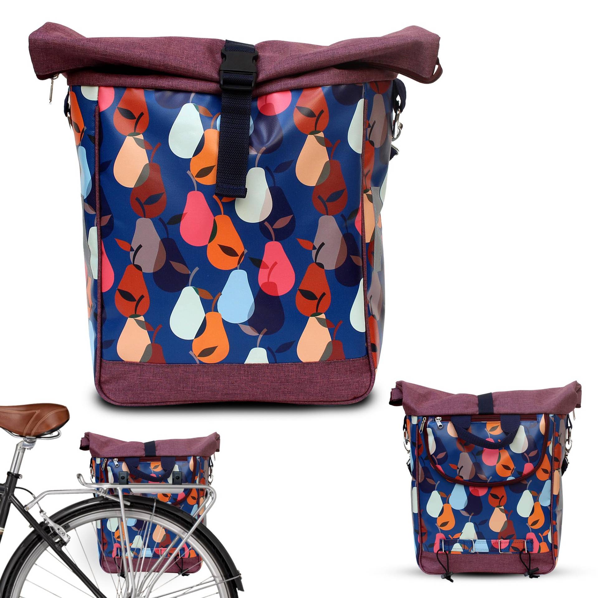 IKURI Fahrradtasche für Gepäckträger Satteltasche Einzeltasche Packtasche, abnehmbar, mit Tragegurt zum Umhängen, aus Plane, UNISEX, Wasserdicht - Modell Peras blau von Ikuri