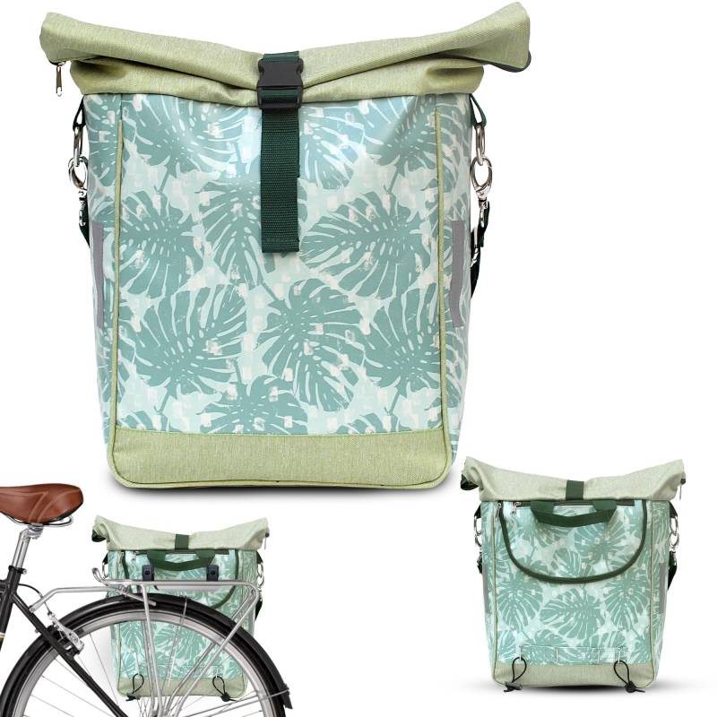IKURI Fahrradtasche für Gepäckträger Satteltasche Einzeltasche Packtasche, abnehmbar, mit Tragegurt zum Umhängen, aus Plane, Unisex, Wasserdicht - Modell Monstera von Ikuri
