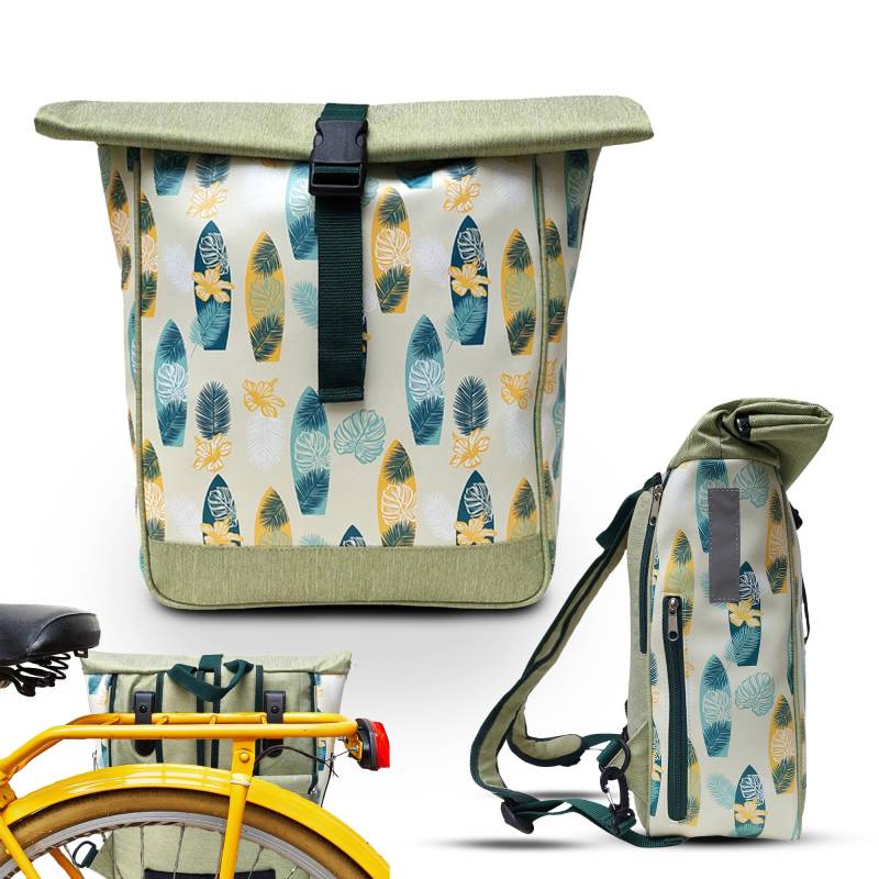 Ikuri Fahrradtasche/Rucksack Kombi Fahrradrucksack aus Plane für Gepäckträger Packtasche Wasserdicht für Frauen - Modell Surf von Ikuri