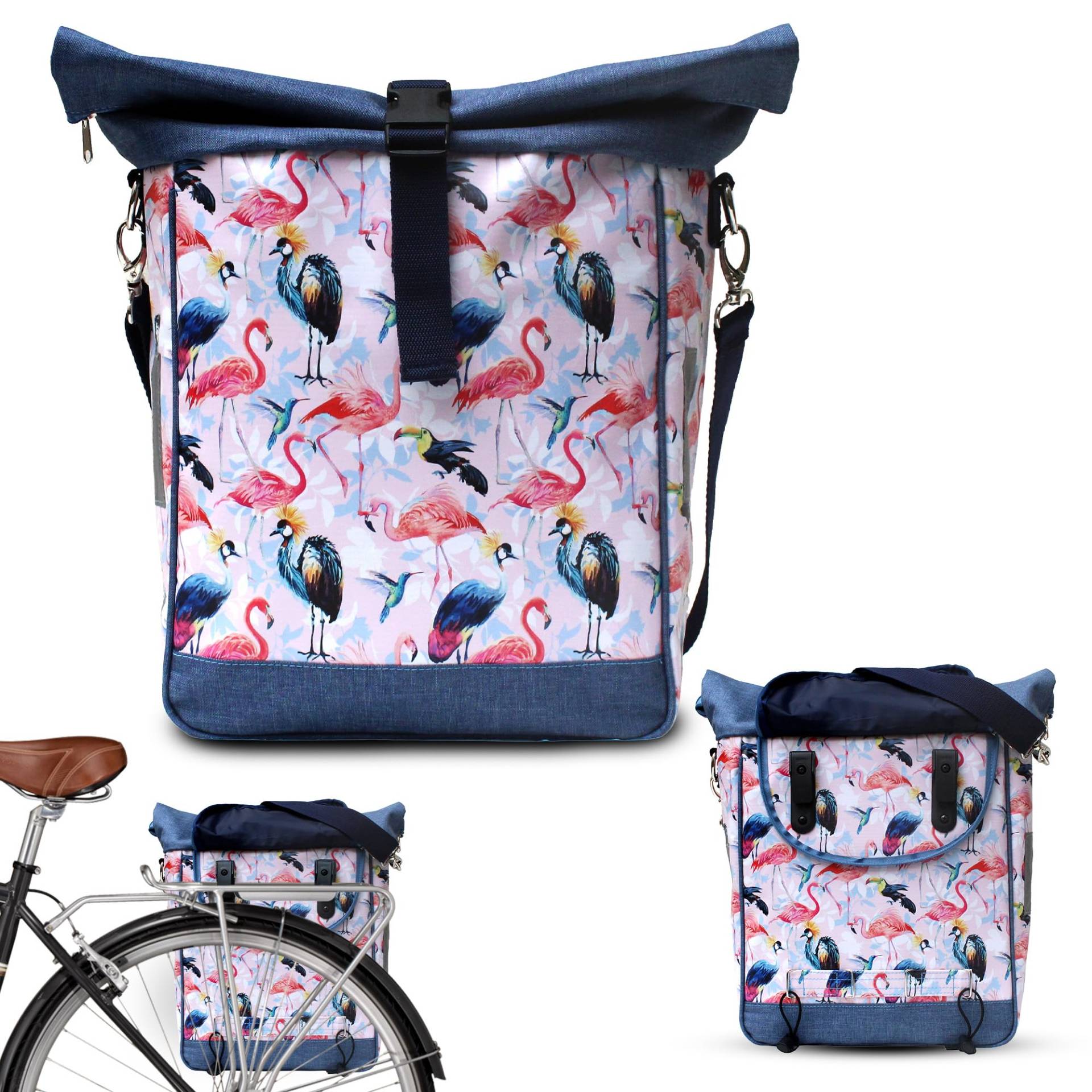 IKURI Fahrradtasche für Gepäckträger Satteltasche Einzeltasche Packtasche, abnehmbar, mit Tragegurt zum Umhängen, aus Plane, UNISEX, Wasserdicht - Modell Pajaros von Ikuri