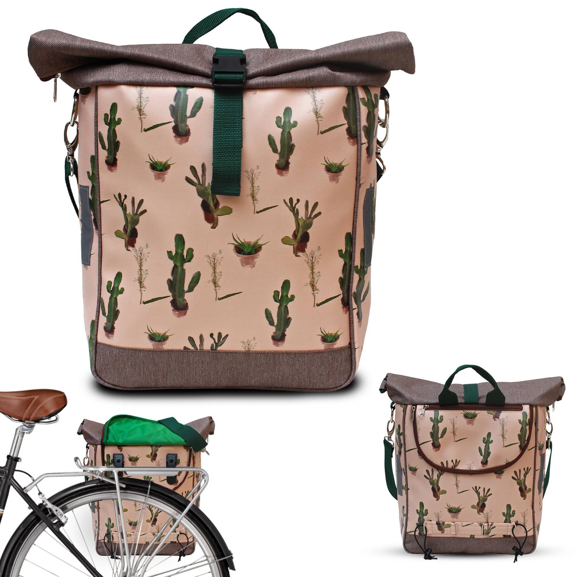 IKURI Fahrradtasche für Gepäckträger Satteltasche Einzeltasche Packtasche, abnehmbar, mit Tragegurt zum Umhängen, aus Plane, Unisex, Wasserdicht - Modell Cactus von Ikuri