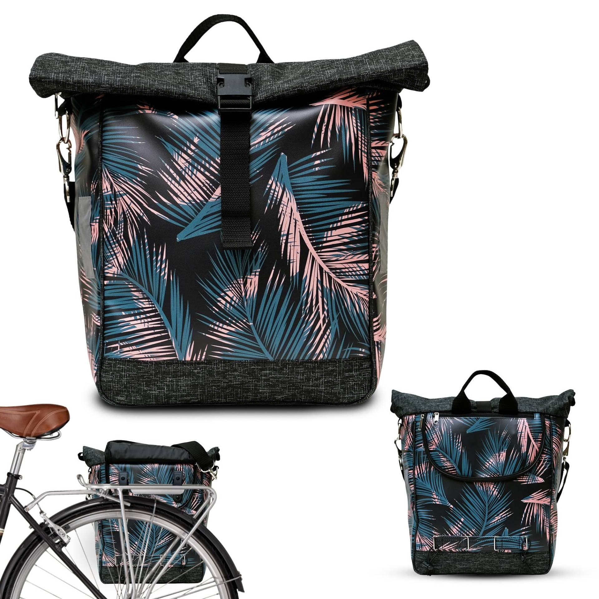 Ikuri Fahrradtasche für Gepäckträger Satteltasche Einzeltasche Packtasche, abnehmbar, mit Tragegurt zum Umhängen, aus Plane, Unisex, Wasserdicht - Modell Retro Palma Ikuri Fahrradtasche für Gepäckträger Satteltasche Einzeltasche Packtasche, abnehmbar, mit Tragegurt zum Umhängen, aus Plane, Unisex, Wasserdicht - Modell Retro Palma von Ikuri