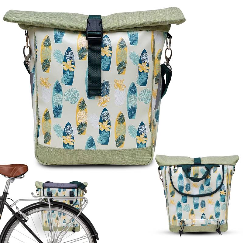 Ikuri Fahrradtasche für Gepäckträger Satteltasche Einzeltasche Packtasche, abnehmbar, mit Tragegurt zum Umhängen, aus Plane, Unisex, Wasserdicht - Modell Surf von Ikuri