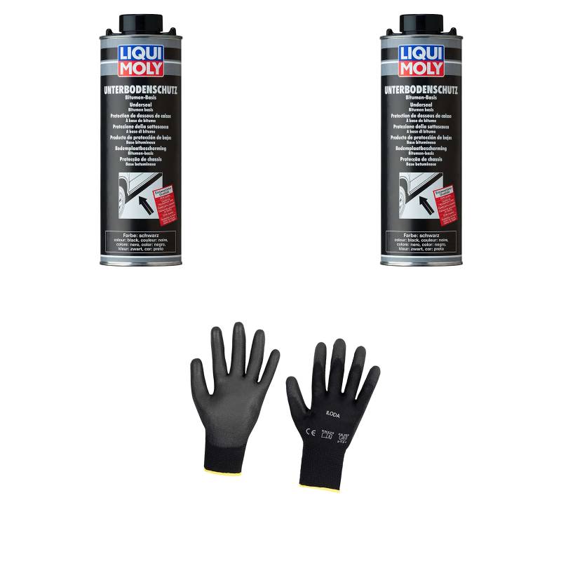 Iloda 2xOriginal Liqui Moly 1l Unterbodenschutz Bitumen schwarz 6112 Schutzhandschuhe von Iloda