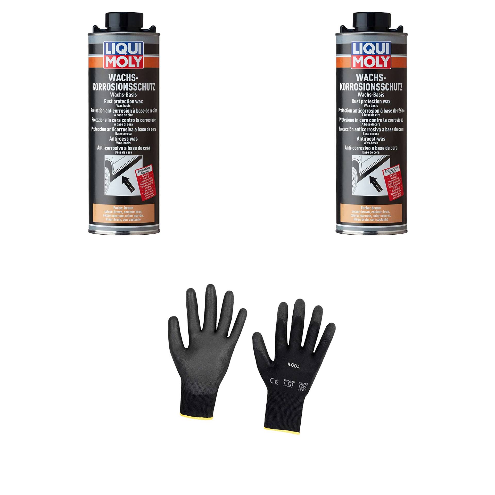 Iloda 2xOriginal Liqui Moly 1l Wachs-Korrosions-Schutz braun/transparent 6104 Schutzhandschuhe von Iloda