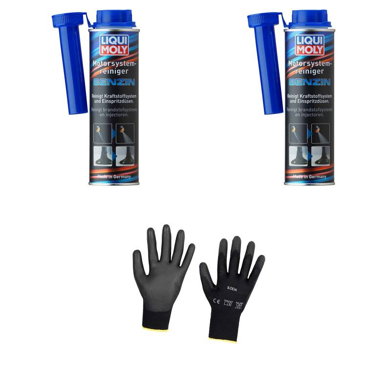 Iloda 2xOriginal Liqui Moly 300ml Motorsystemreiniger Cleaner Benzin 5129 Schutzhandschuhe von Iloda