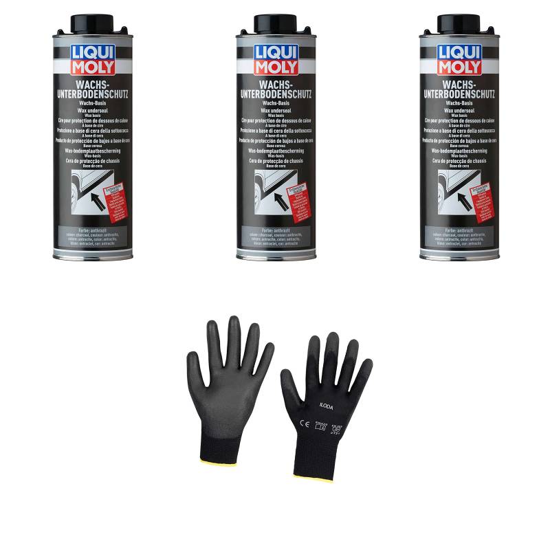 Iloda 3xOriginal Liqui Moly 1l Wachs-Unterbodenschutz anthrazit/schwarz 6102 Schutzhandschuhe von Iloda