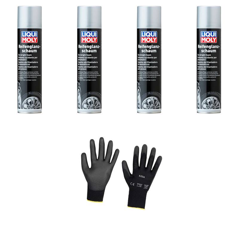 Iloda 4xOriginal Liqui Moly 400ml Reifenglanzschaum 1609 Schutzhandschuhe von Iloda