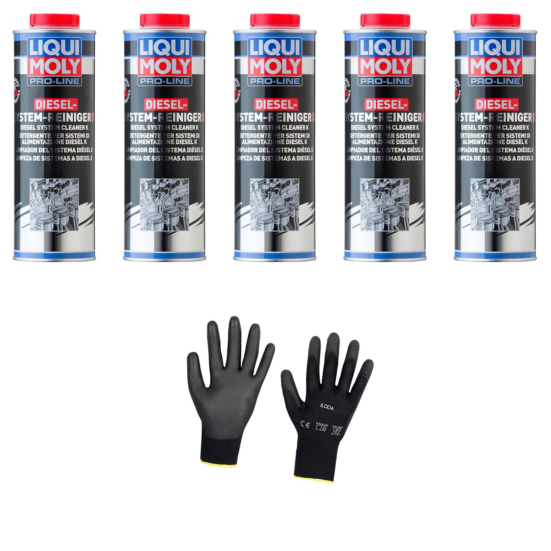 Iloda 5xOriginal Liqui Moly 1l Pro-Line Diesel System Reiniger Cleaner K 5144 Schutzhandschuhe von Iloda