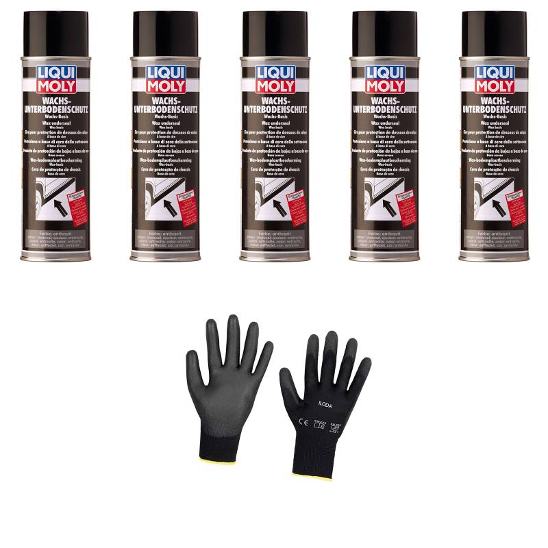Iloda 5xOriginal Liqui Moly 500ml Wachs-Unterbodenschutz anthrazit/schwarz 6100 Schutzhandschuhe von Iloda