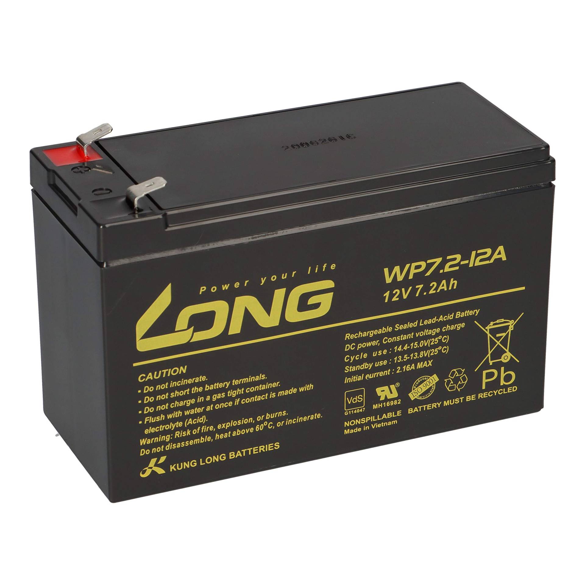 Akku Kung Long WP7.2-12 12V 7,2Ah F250 (6,3mm) AGM Batterie VDS wartungsfrei von Kung Long