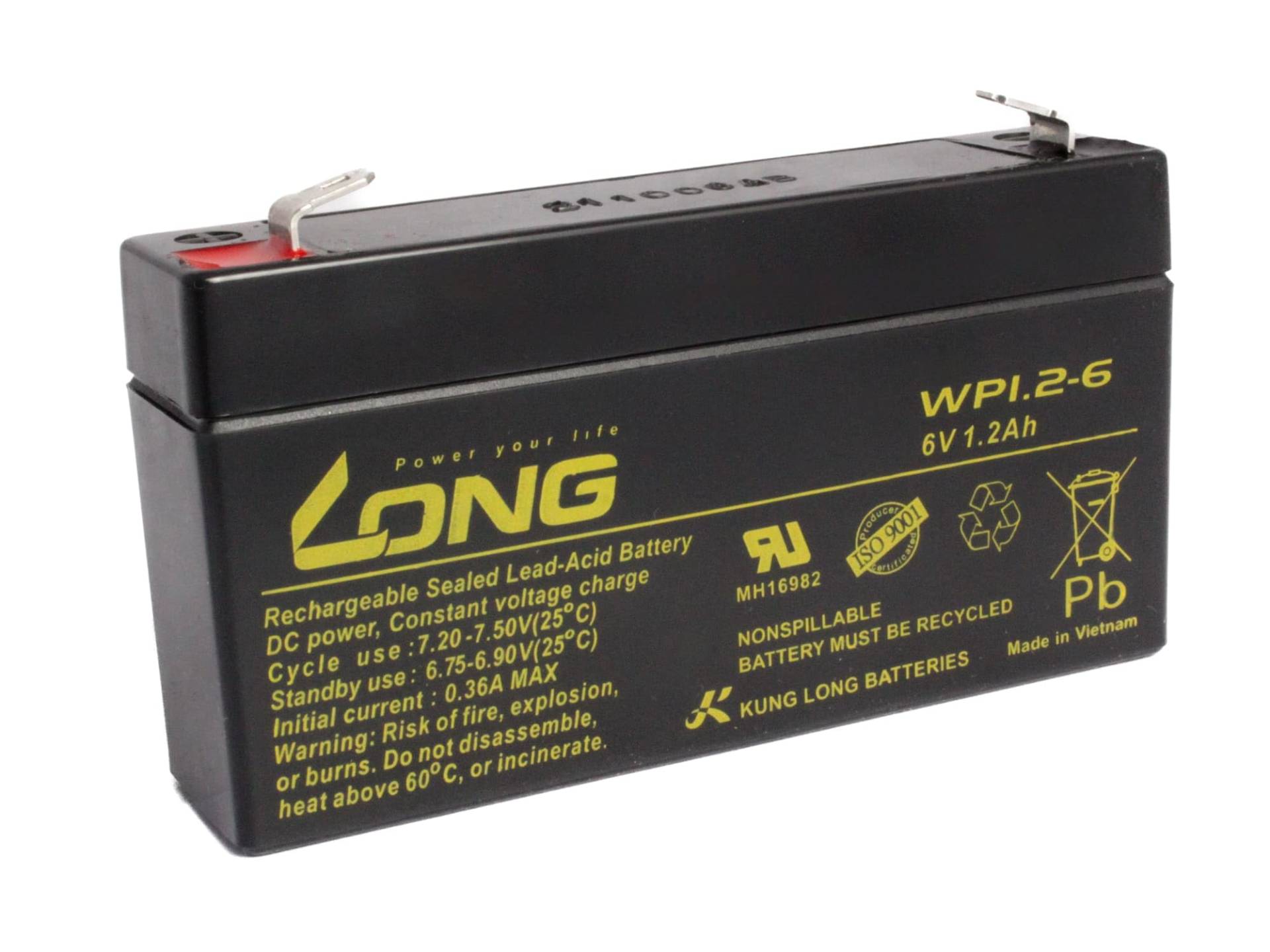 Bleiakku Batterie Kung Long WP1.2-6 6V 1,2Ah Akku AGM Blei Accu wartungsfrei von Kung Long