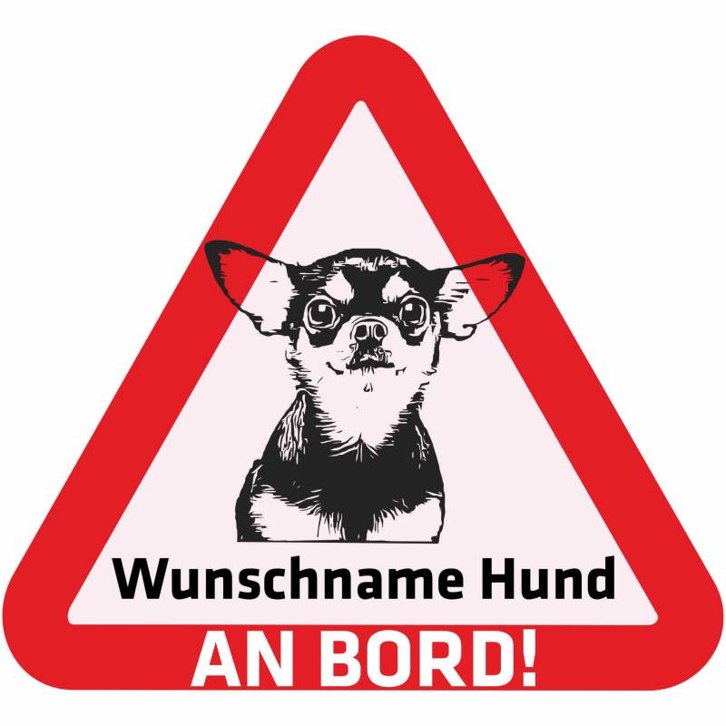 Indigos UG - Auto Aufkleber - Namensaufkleber Hund 15 cm - Chihuahua - Sticker selbst gestalten mit Name & Wunschtext - personalisiert selbstklebend - Motorrad - LKW - Heckscheibenaufkleber von Indigos